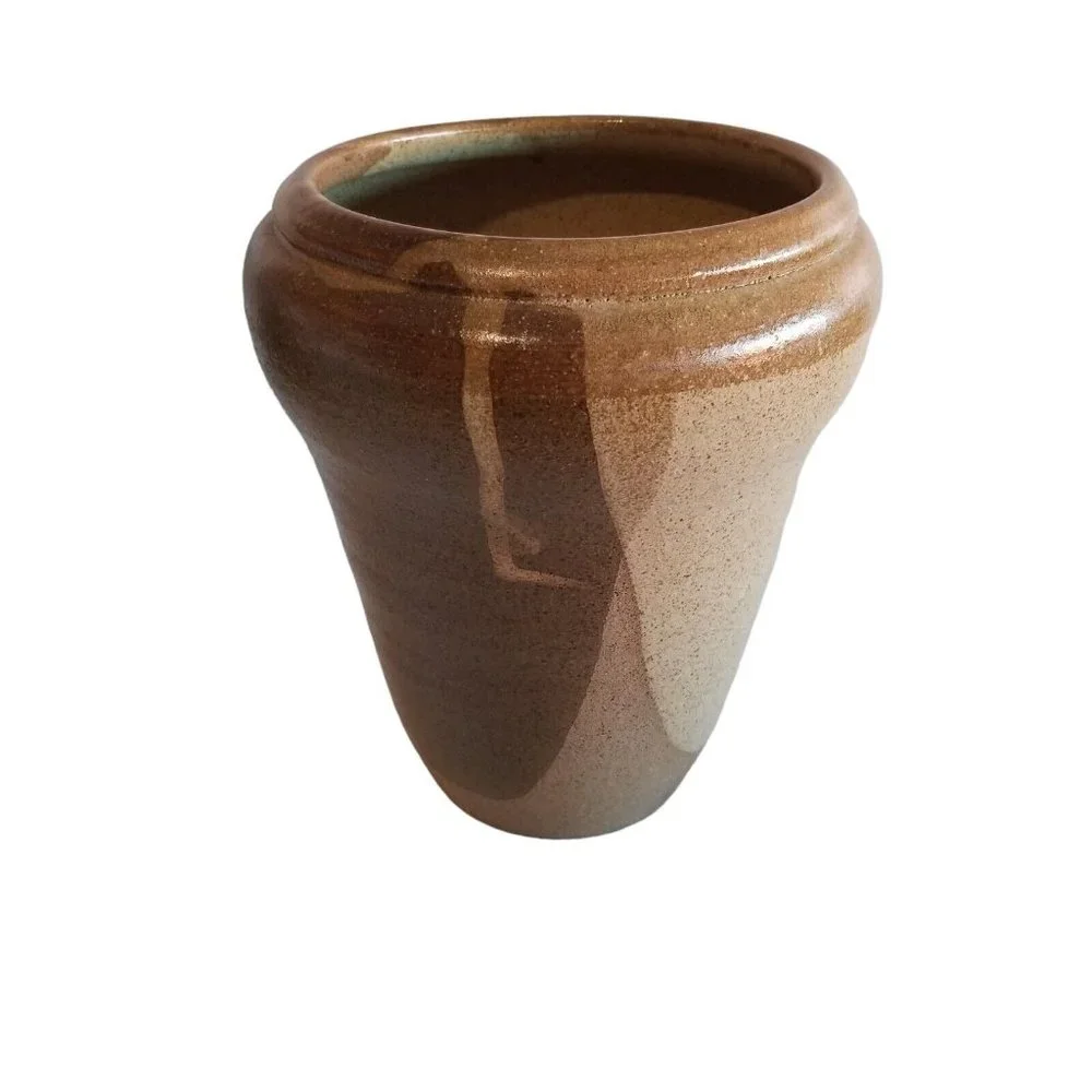 Vintage Studio Pottery Vase Pot Planter Dipped Layered Glaze Signed Decorative